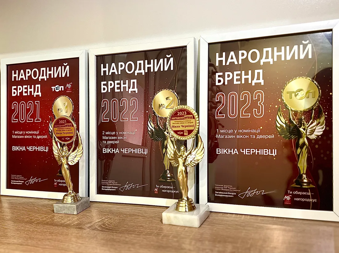Нагороди «Народний Бренд» 2022 і 2023 років компанії «Вікна Чернівці»